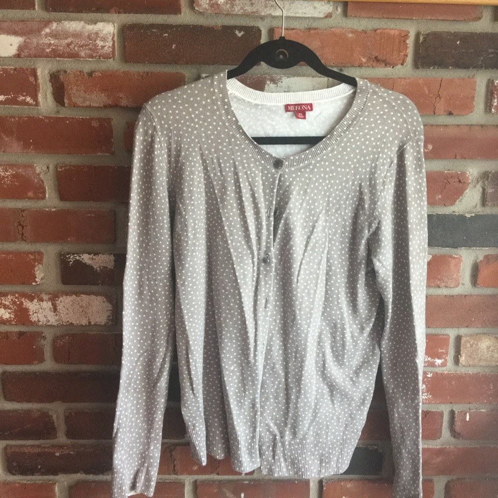 Gray and White Polka Dot Cardigan
